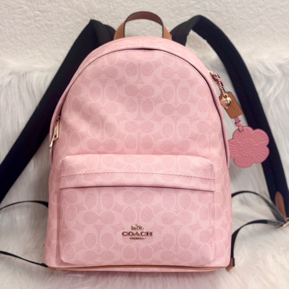 COACH Taylor Small Backpack In Signature Canvas With Charms CEF46 Powder Pink